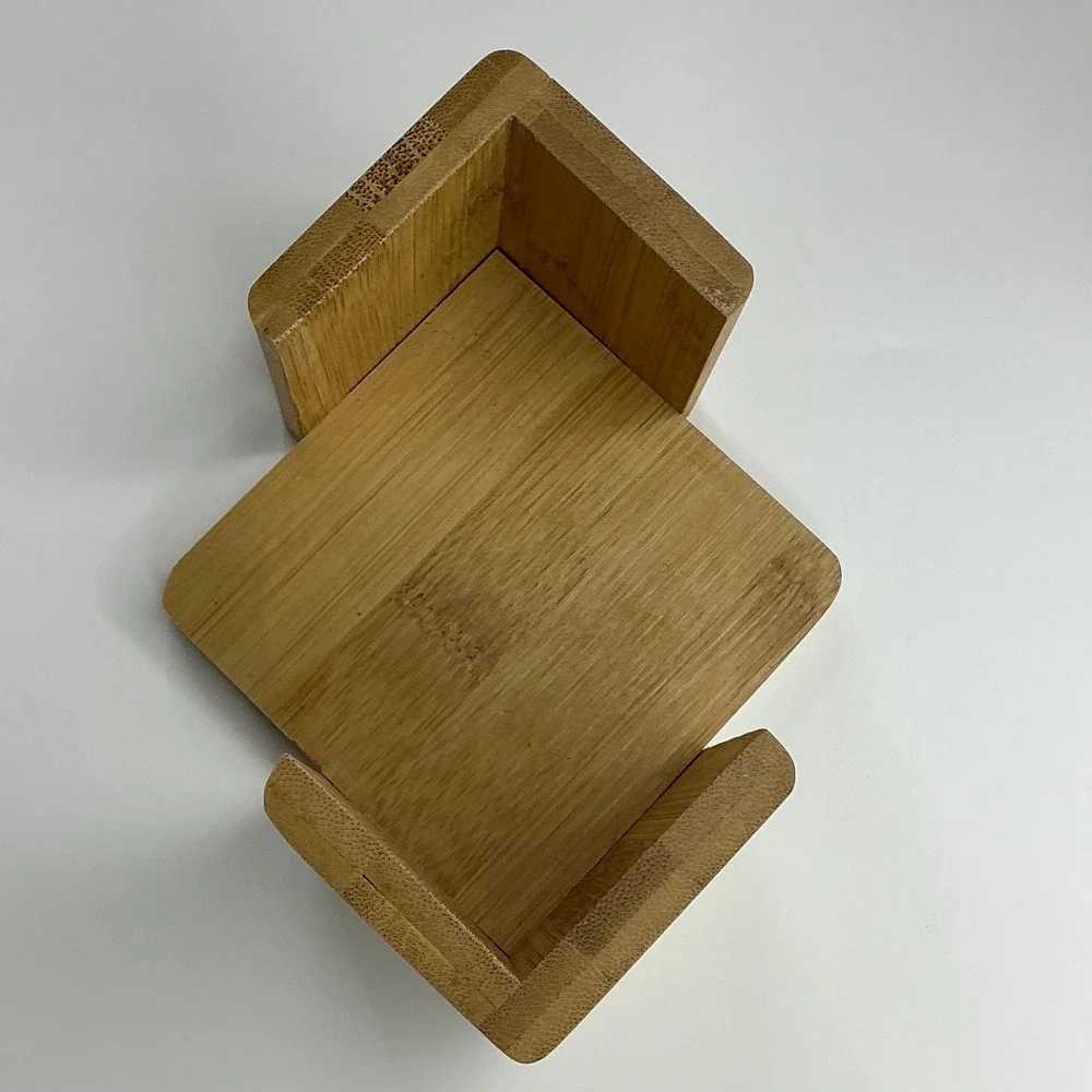 Natural Bamboo Round Coaster Set Unisex OS 6-Piece with Holder